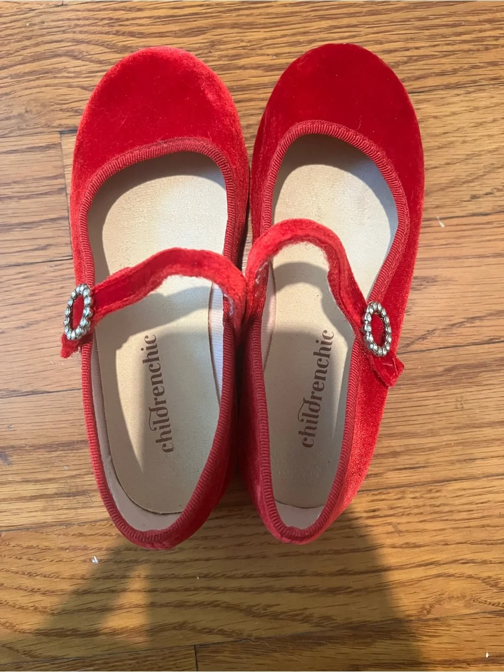 Childrenchic Red Velvet Mary Jane Dress Shoes with Jewel Buckle